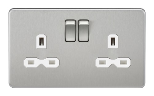 Screwless 13A 2G DP switched socket - brushed chrome with white insert