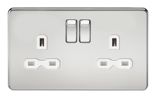 Screwless 13A 2G DP switched socket - polished chrome with white insert