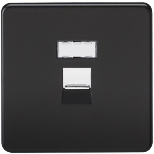 Screwless RJ45 network outlet - matt black with chrome shutter