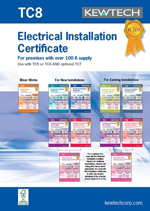18TH EDITION Kewtech TC8 Electrical Installation Certificate OVER 100A Supply 