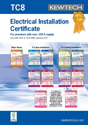 KEWTECH TC8 New Installation Certificate for supplies over 100A