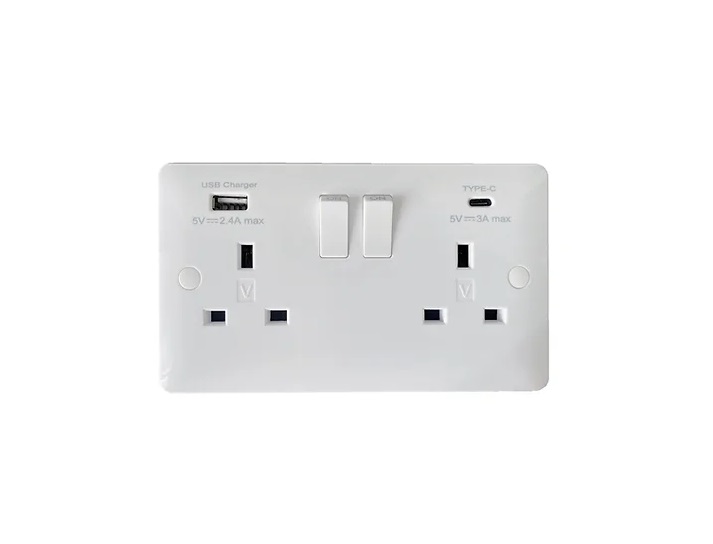 2G 13A SP Switched Socket with USB A+C 5V/DC 3.1A Max