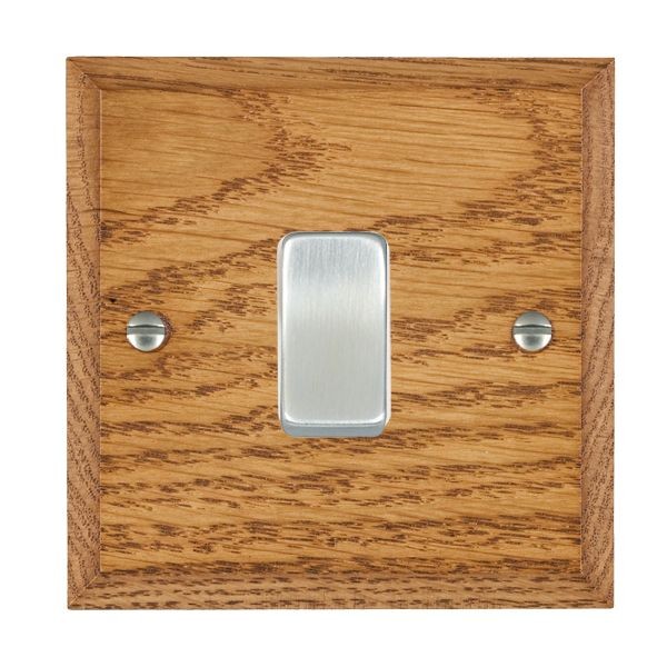 Hamilton Woods Chamfered Medium Oak 1 Gang 10AX 2 Way Switch with Satin Chrome Rocker and White Surround