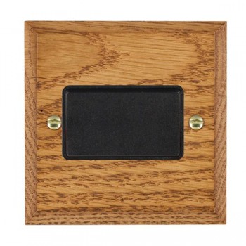 Hamilton Woods Chamfered Medium Oak 1 Gang 10A Triple Pole Switch with Black Rocker and Black Surround