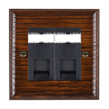 Hamilton Woods Ovolo Antique Mahogany 2 Gang Unshielded RJ12 Socket with Black Insert