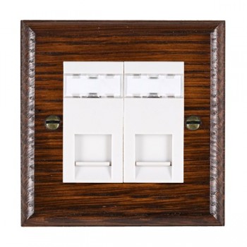 Hamilton Woods Ovolo Antique Mahogany 2 Gang Unshielded RJ12 Socket with White Insert