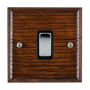 Hamilton Woods Ovolo Antique Mahogany 1 Gang 10AX 2 Way Switch with Bright Chrome Rocker and Black Surround