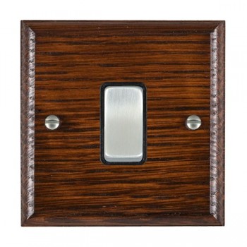 Hamilton Woods Ovolo Antique Mahogany 1 Gang 10AX 2 Way Switch with Satin Chrome Rocker and Black Surround