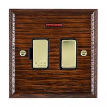 Hamilton Woods Ovolo Antique Mahogany 13A Double Pole Switched Fused Spur and Neon with Polished Brass Insert and Black Surround