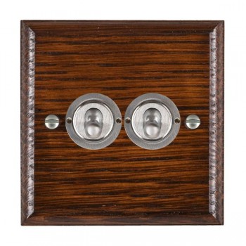 Hamilton Woods Ovolo Antique Mahogany 2 Gang 20AX 2 Way Toggle Switch with Satin Chrome Toggles