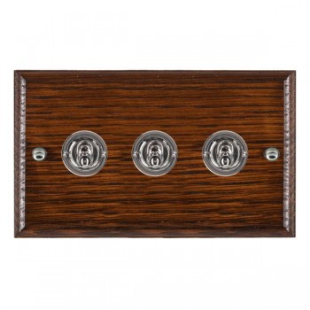 Hamilton Woods Ovolo Antique Mahogany 3 Gang 20AX 2 Way Toggle Switch with Bright Chrome Toggles