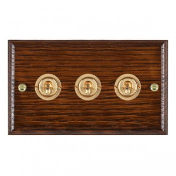 Hamilton Woods Ovolo Antique Mahogany 3 Gang 20AX 2 Way Toggle Switch with Polished Brass Toggles