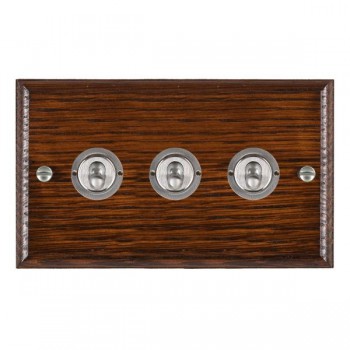 Hamilton Woods Ovolo Antique Mahogany 3 Gang 20AX 2 Way Toggle Switch with Satin Chrome Toggles