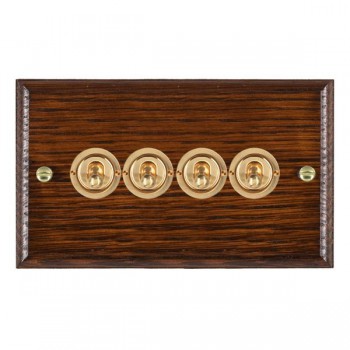 Hamilton Woods Ovolo Antique Mahogany 4 Gang 20AX 2 Way Toggle Switch with Polished Brass Toggles