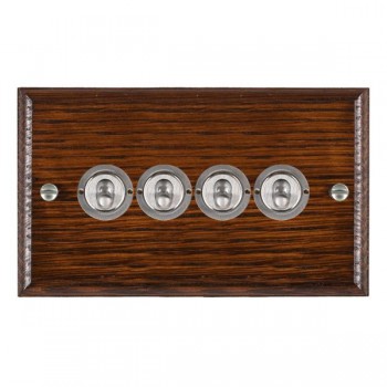 Hamilton Woods Ovolo Antique Mahogany 4 Gang 20AX 2 Way Toggle Switch with Satin Chrome Toggles