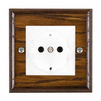 Hamilton Woods Ovolo Dark Oak 1 Gang 10/16A 220/250V AC German Unswitched Socket with White Insert