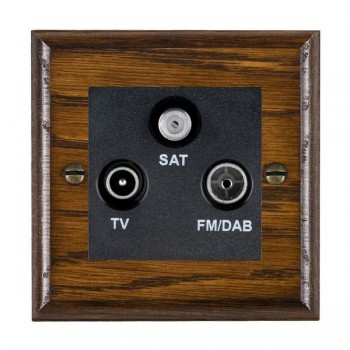 Hamilton Woods Ovolo Dark Oak Non-Isolated TV+FM+SAT 1 In/3 Out Triplexer with Black Insert