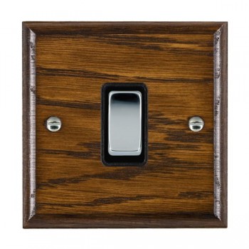 Hamilton Woods Ovolo Dark Oak 1 Gang 10AX 2 Way Switch with Bright Chrome Rocker and Black Surround