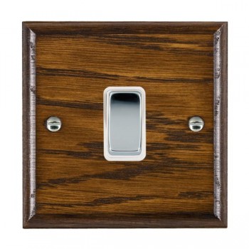 Hamilton Woods Ovolo Dark Oak 1 Gang 10AX 2 Way Switch with Bright Chrome Rocker and White Surround