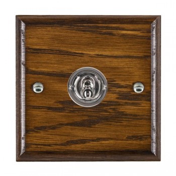 Hamilton Woods Ovolo Dark Oak 1 Gang 20AX 2 Way Toggle Switch with Bright Chrome Toggle