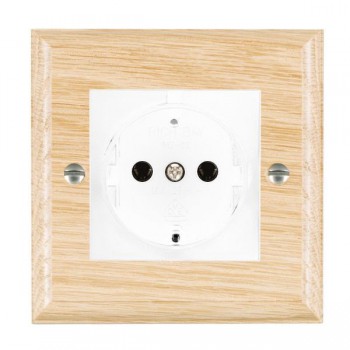 Hamilton Woods Ovolo Light Oak 1 Gang 10/16A 220/250V AC German Unswitched Socket with White Insert