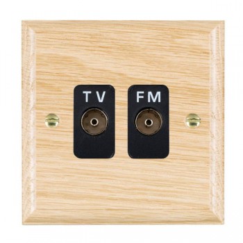 Hamilton Woods Ovolo Light Oak Isolated 1 In/2 Out TV/FM Diplexer with Black Insert