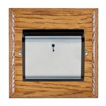 Hamilton Woods Ovolo Medium Oak 10A (6AX) 12-24V On/Off Card Switch with Satin Chrome Insert and Black Surround