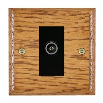 Hamilton Woods Ovolo Medium Oak 1 Gang Non-Isolated Female TV Socket with Black Insert