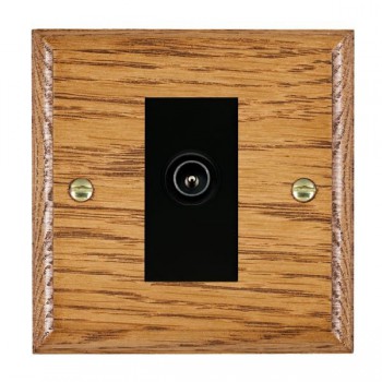 Hamilton Woods Ovolo Medium Oak 1 Gang Non-Isolated Male TV Socket with Black Insert