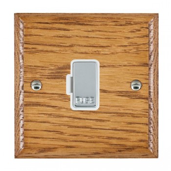 Hamilton Woods Ovolo Medium Oak 13A Unswitched Fused Spur with Bright Chrome Insert and White Surround