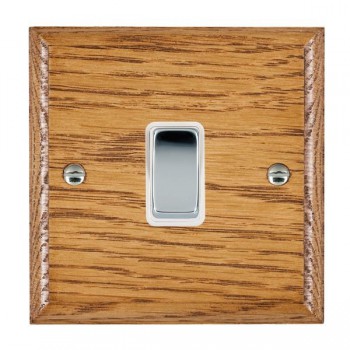 Hamilton Woods Ovolo Medium Oak 1 Gang 10AX 2 Way Switch with Bright Chrome Rocker and White Surround