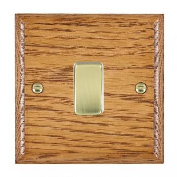 Hamilton Woods Ovolo Medium Oak 1 Gang 10AX 2 Way Switch with Polished Brass Rocker and White Surround