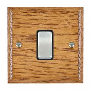 Hamilton Woods Ovolo Medium Oak 1 Gang 10AX 2 Way Switch with Satin Chrome Rocker and Black Surround