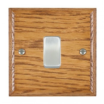 Hamilton Woods Ovolo Medium Oak 1 Gang 10AX 2 Way Switch with Satin Chrome Rocker and White Surround