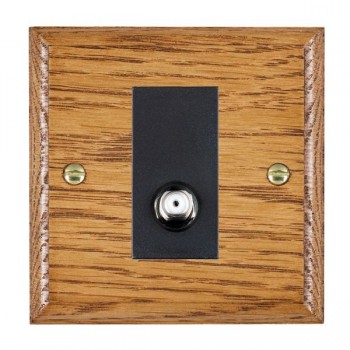 Hamilton Woods Ovolo Medium Oak 1 Gang Isolated Satellite Socket with Black Insert