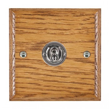 Hamilton Woods Ovolo Medium Oak 1 Gang 20AX 2 Way Toggle Switch with Bright Chrome Toggle