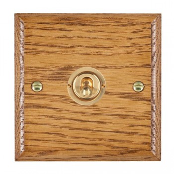 Hamilton Woods Ovolo Medium Oak 1 Gang 20AX 2 Way Toggle Switch with Polished Brass Toggle