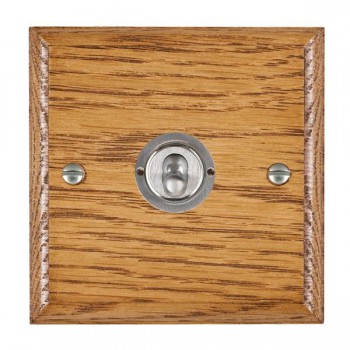 Hamilton Woods Ovolo Medium Oak 1 Gang 20AX 2 Way Toggle Switch with Satin Chrome Toggle