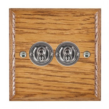 Hamilton Woods Ovolo Medium Oak 2 Gang 20AX 2 Way Toggle Switch with Bright Chrome Toggles