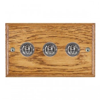 Hamilton Woods Ovolo Medium Oak 3 Gang 20AX 2 Way Toggle Switch with Bright Chrome Toggles