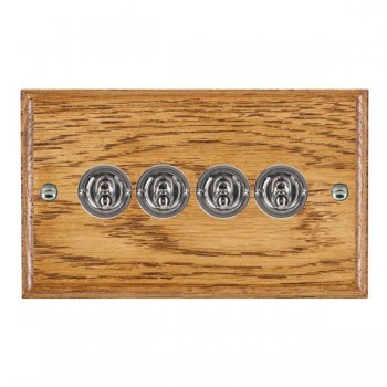 Hamilton Woods Ovolo Medium Oak 4 Gang 20AX 2 Way Toggle Switch with Bright Chrome Toggles