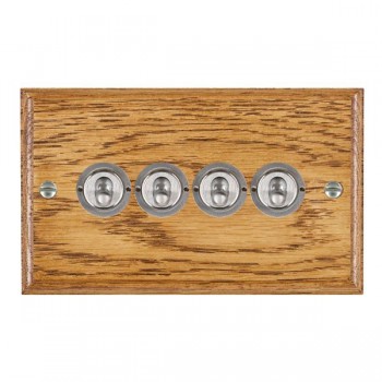 Hamilton Woods Ovolo Medium Oak 4 Gang 20AX 2 Way Toggle Switch with Satin Chrome Toggles