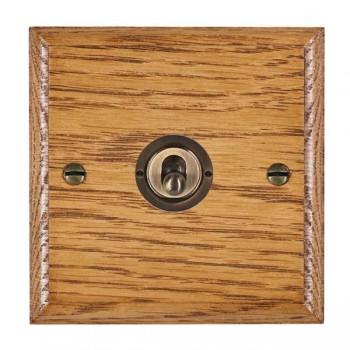 Hamilton Woods Ovolo Medium Oak 1 Gang 20AX Intermediate Toggle Switch with Antique Brass Toggle